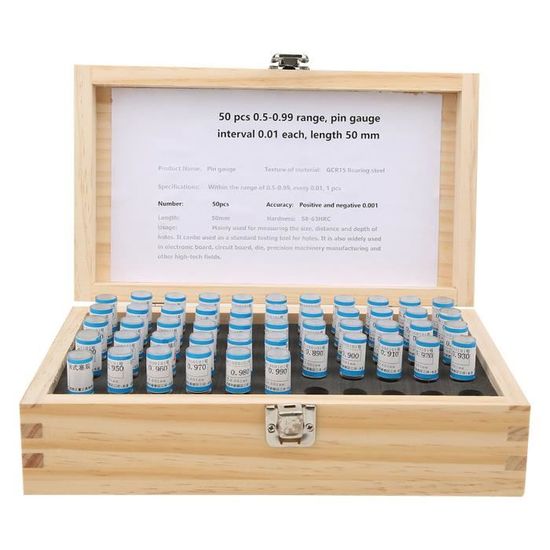 50pcs 0.5-0.99mm Plug Pin Gage Set 0.001mm Tolérance Bearing Steel