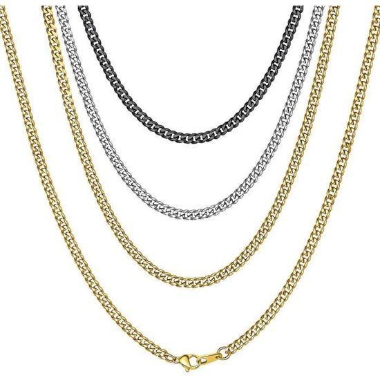 Chaîne Homme Acier Inoxydable Figaro/Cubain - Plusieurs Tailles 36 à 76 Cm, Plaqué Or Ou Argenté, Pour Pendentif