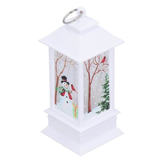 Lanterne avec décor de Noël enneigé et LED - Lanterne Père Noël - Décoration LED