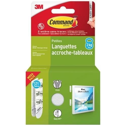 Languette adhésive accroche tableaux petites 3M Command max 2kg 4 paires