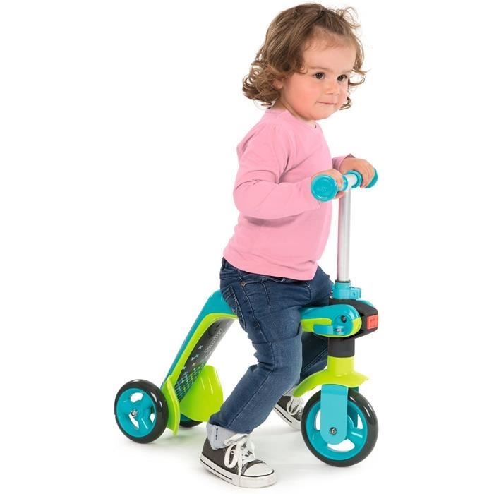 Smoby - Patinette Réversible 2 en 1 - Porteur Enfant et Trottinette - TrAnsformation Rapide - Roues Silencieuses - Bleu 750605