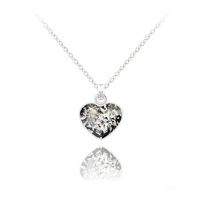 Collier cœur cristal noir patina Swarovski-Argent 925°°°certificat authenticité