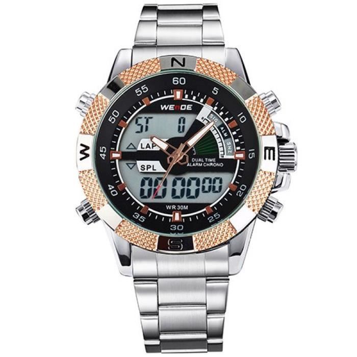 Montres Pour Hommes doréen Montres de sport WEIDE Acier Inoxydable Bande Analogique Numérique Alarme Chronographe Mens Sport Montre