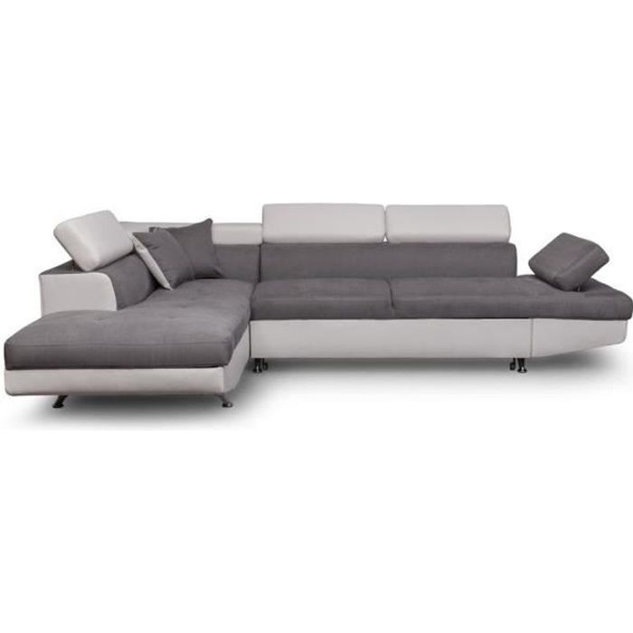 RIO Canapé d'Angle Gauche Convertible avec Coffre de Rangement Blanc/Gris