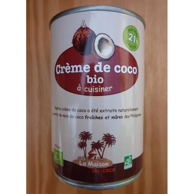 100% crême de coco biologique 400ml à cuisiner...