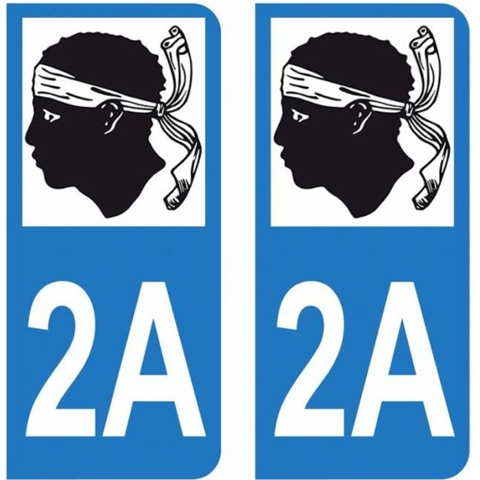 Lot 2 Autocollants Stickers plaque immatriculation voiture auto département 2A Corse-du-sud Logo Corse