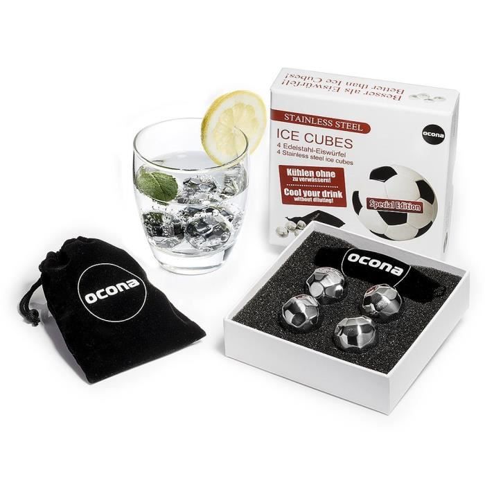 ocona© Lot de 4 glaçons cubes réutilisables en acier inoxydables- glaçons en pierre- -Pierres à Whisky- Refroidisseurs de boissons