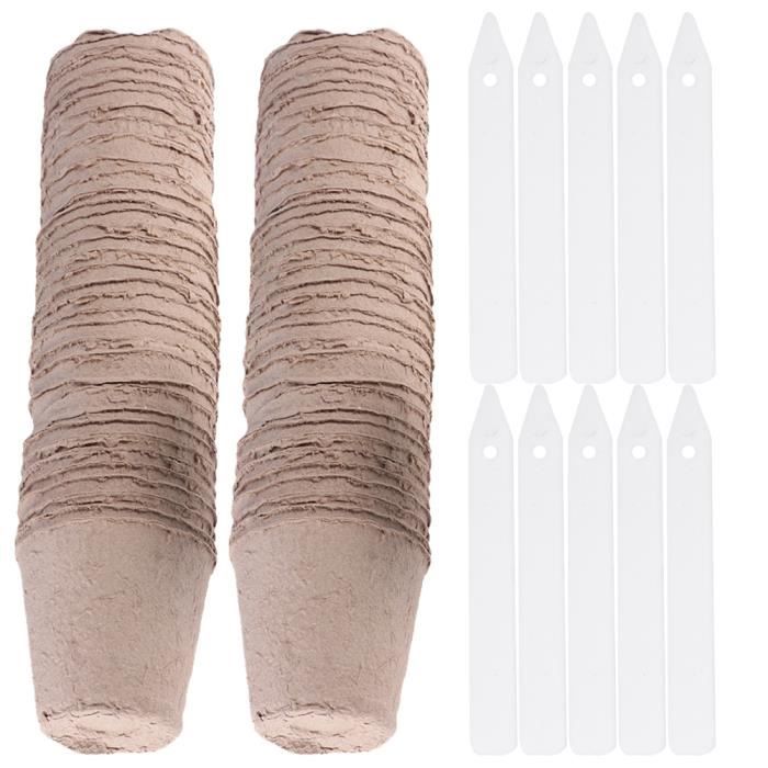 110 pcs Tasse avec Étiquette Utile Sûr Durable Papier Pot Pulpe Semis de Culture pour Jardin Extérieur Maison SECATEUR