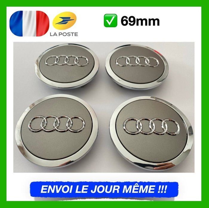4 x centres de roue Argent 69mm Audi emblème cache moyeu 8T0 601 170A