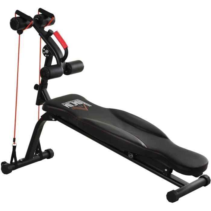 BANC DE MUSCULATION HOMCOM Banc de Musculation Pliable inclinable Multifonction Banc Fitness Sit-up Bandes d'extension lat&eacut75