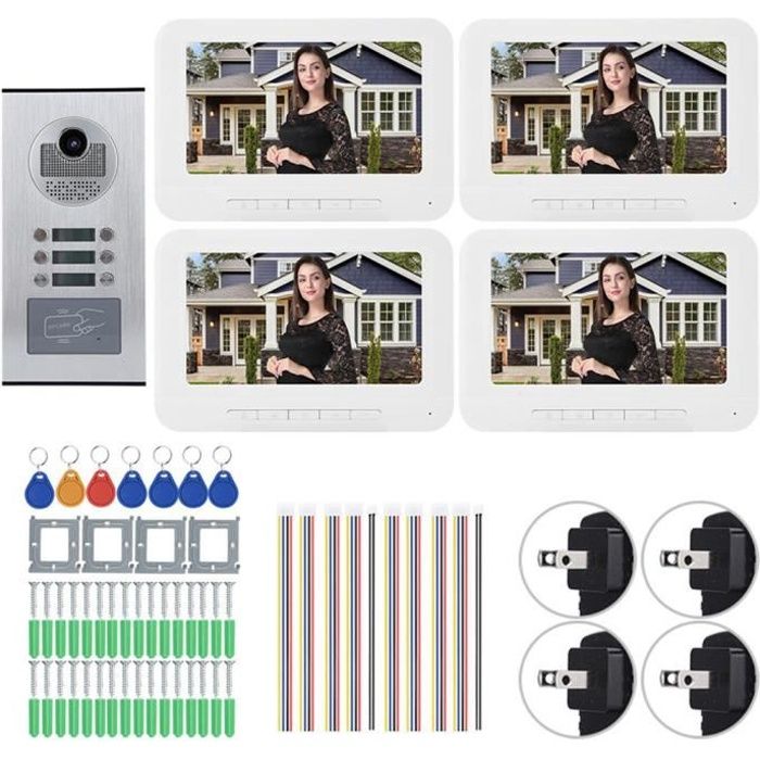 sonnette video 4 appartements 7in 1000TVL HD visiophone inte