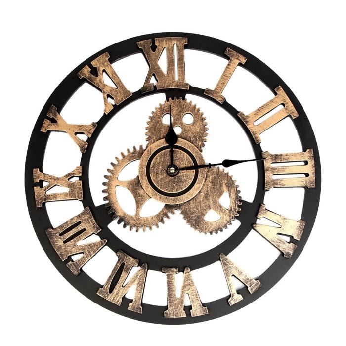 Horloge,Horloge Horloge Vintage en bois de Style industriel, engrenages européens, Steampunk, Horloge murale - Type B - S