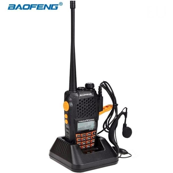Baofeng UV-6R Talkie-walkie FM radio VHF/UHF avec double bande/affichage/veille portée 1-20 km (Casque ajouté)