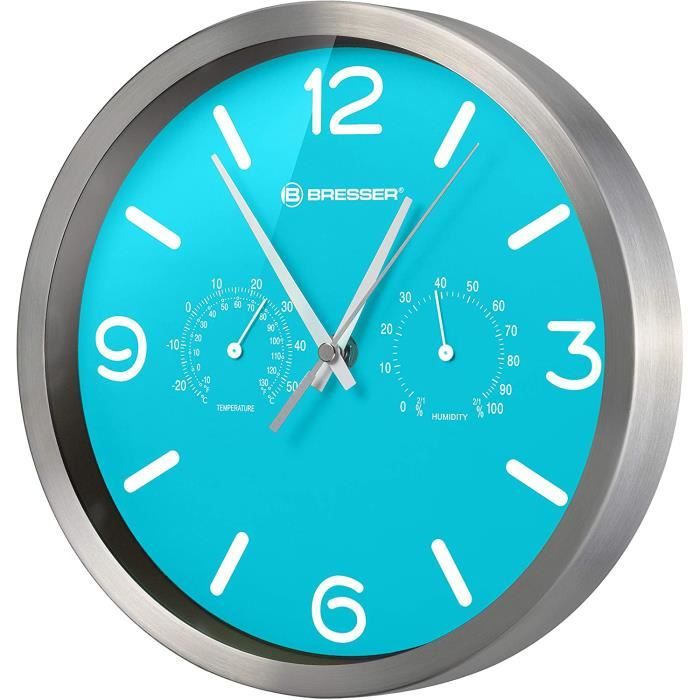 Bresser horloge murale MyTime 25 cm aluminium bleu clair