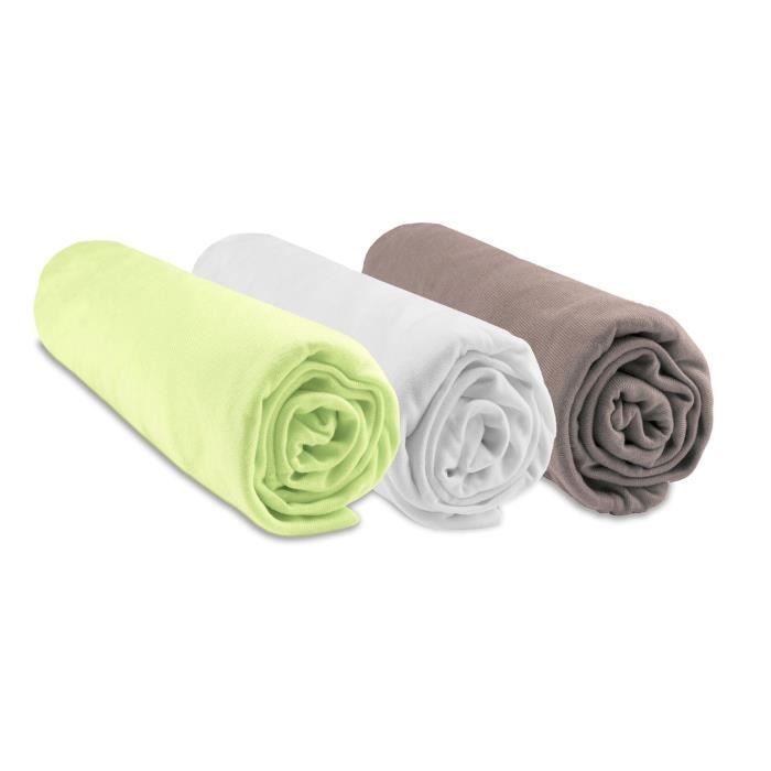 Lot de 3 draps housses Bambou pour Couffin 32x72 - anis blanc taupe