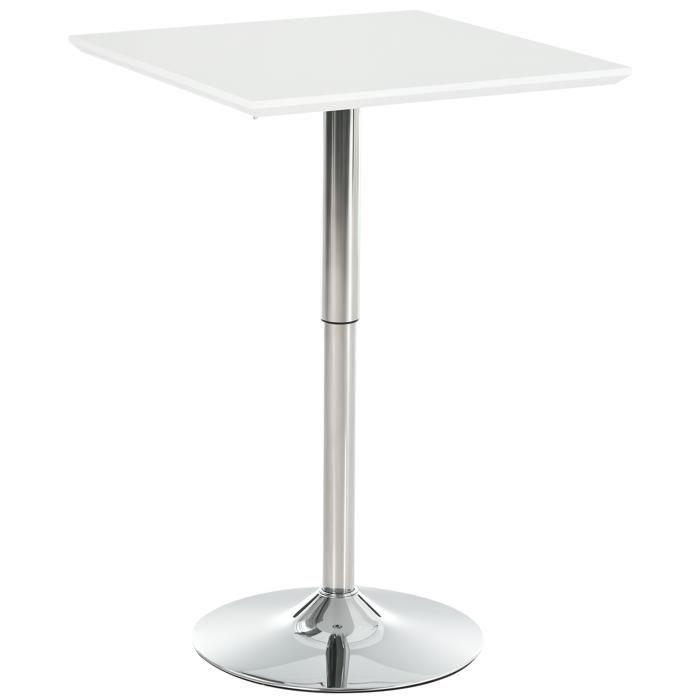 Table de bar table bistro chic style contemporain table carrée hauteur réglable dim. 60L x 60l x 71-92H cm métal chromé MDF blanc
