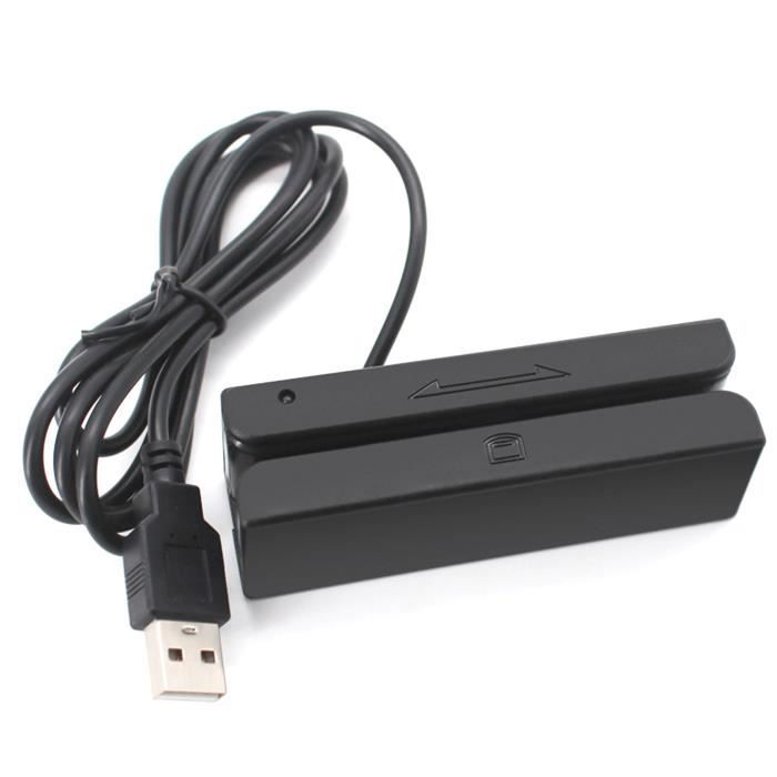 Lecteur de carte à bande magnétique USB complet à 3 pistes Plug & Play Voyant vert avec Buzzer Beep Lecture bidirectionnelle
