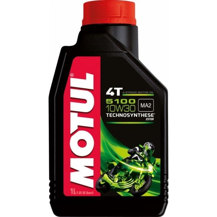 Bidon de 1L d'huile Motul 10W-30 5100 technosynthèse pour moto scooter