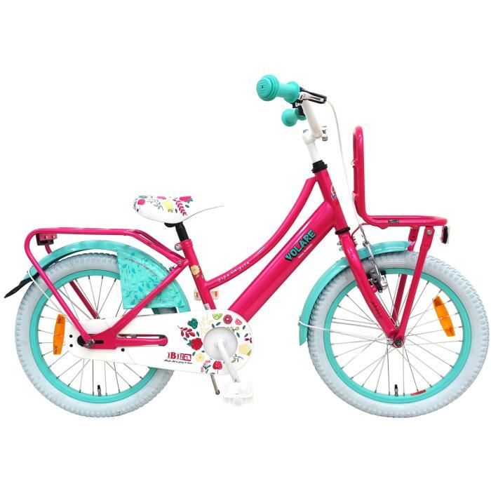 Vélo Enfant Fille 18 Pouces Ibiza Frein Avant sur Le Guidon et Le Frein Arrière à Rétropédalage Rose Bleu 95% Assemblé