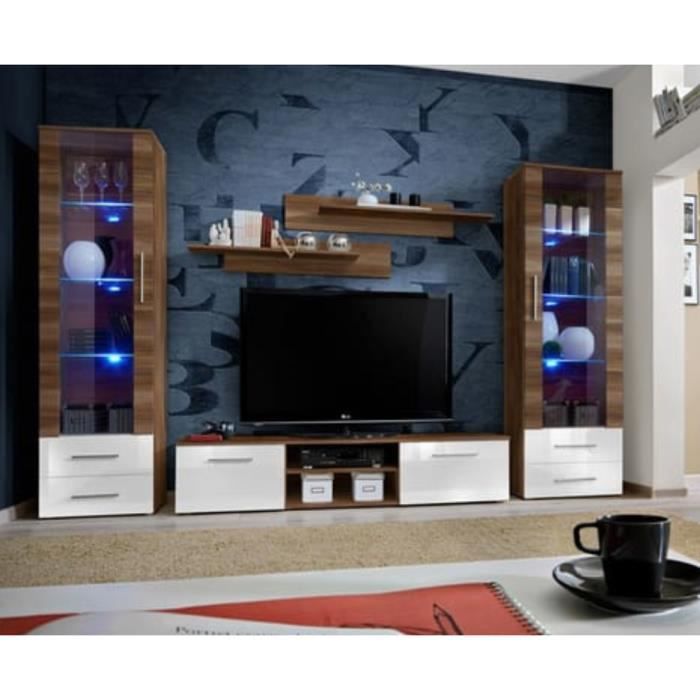 Meuble TV GALINO C design, coloris prunier et blanc brillant. Meuble moderne et tendance pour votre salon. 30 Blanc