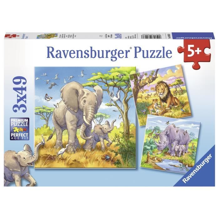Puzzles 3x49 pièces - Les grands sauvages - Ravensburger - Lot de puzzles enfant - Dès 5 ans