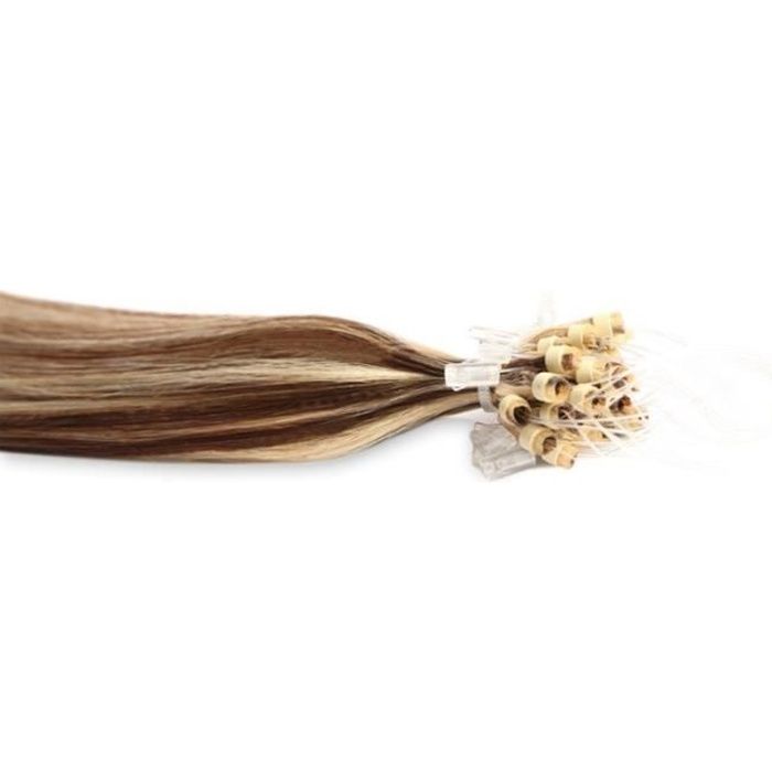 Extensions à froid Cheveux Easy Loops 100 mèches 0,8gr Méché Châtain et Blond Platine 50cm