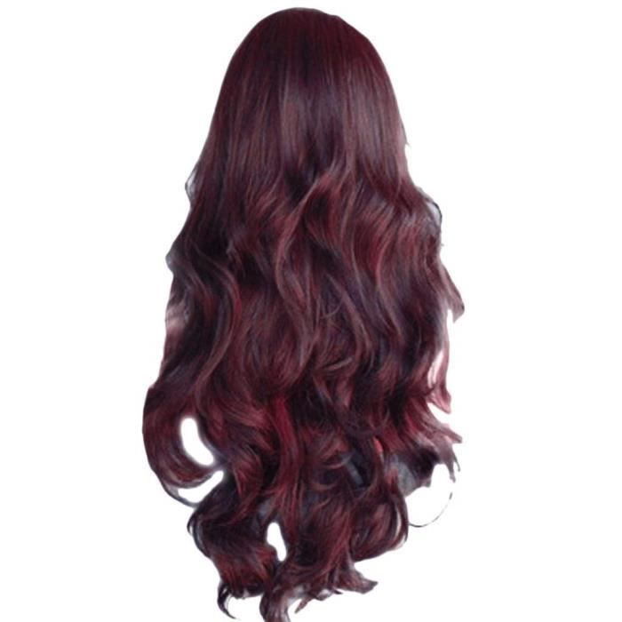 *2384◇Mamum Lace Front Wig, Perruque Cheveux Synthétiques Perruques Longues Perruque Frisée, 26 pouces (Vin rouge)