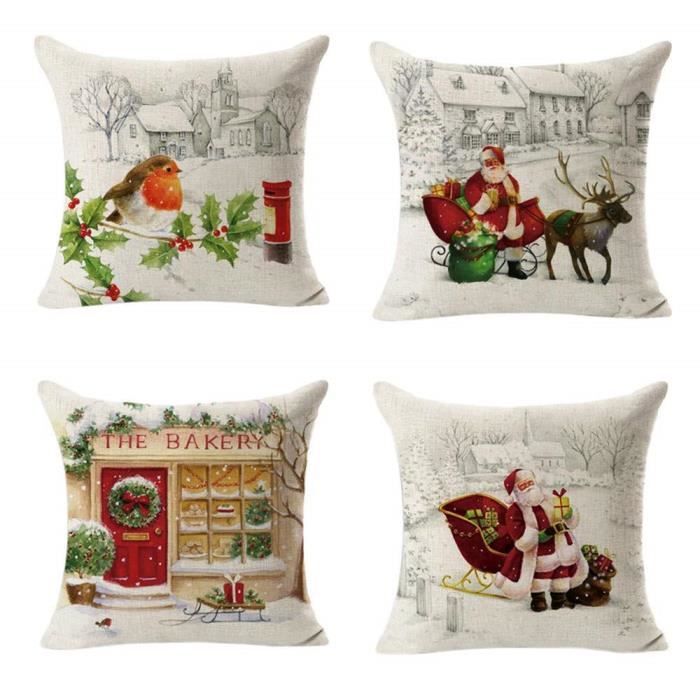 I 4PCS Taie d'oreiller Noël série Bonhomme de neige,Coton Doux en Lin Couvre-Lit Taie d'oreiller Canap¨&