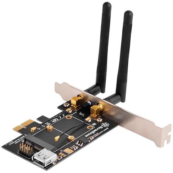 SilverStone SST-ECWA2 - Lite - Mini PCI-E vers carte d'adaptateur PCI-E + 2x double bande (2.4GHz 2dBi/5GHz 3dBi) Antenne MIMO, c...
