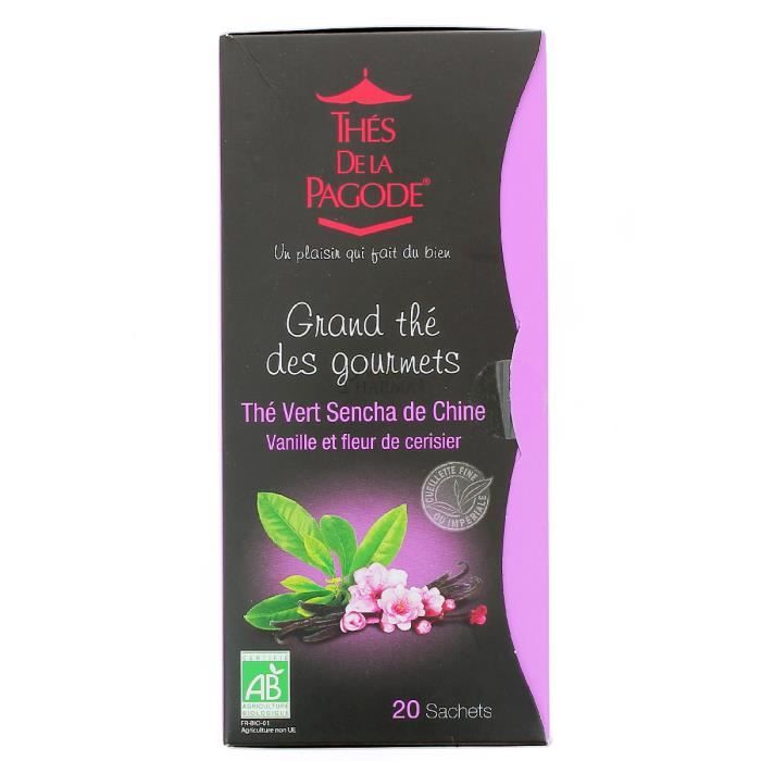 THE VERT SENCHA DE CHINE VANILLE & FLEUR DE CERISIER BIO THES DE LA PAGODE 20 SACHETS