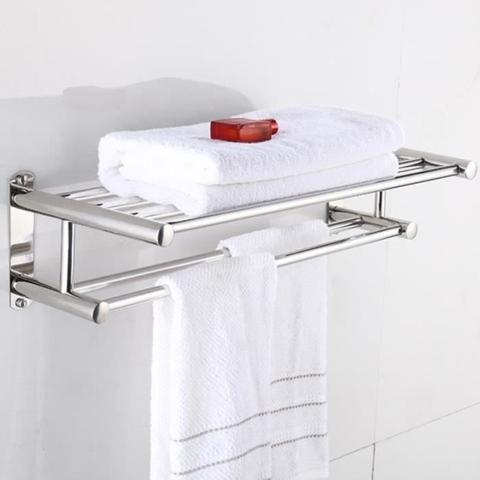 MM20107-50cm 2 Couches Etagere Porte serviette mural salle de bain inox 304 Porte manteau Torchons Chiffons mural epaissi Fixation