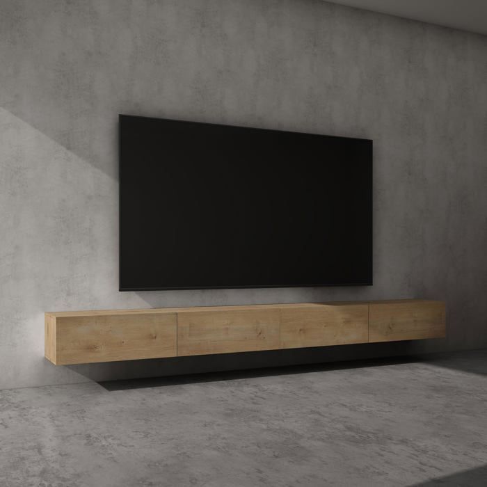 doporro Meuble TV Bas 320 cm Armoire TV Marron Clair Table de Télévision Salon avec Portes Meuble TV Suspendu MBTV02
