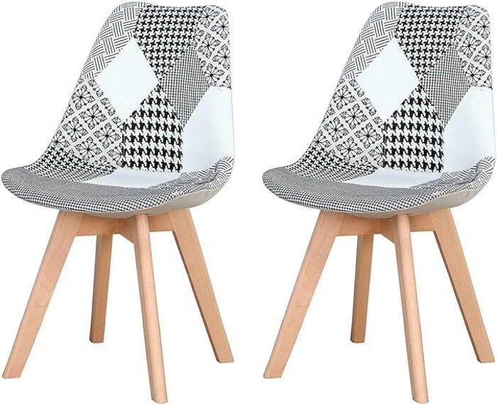 Fauteuils Patchwork HOME DECO FACTORY - Lot De 2 Sièges Design Scandinave En Bois Et Tissu