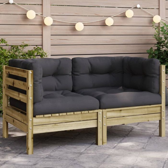 Canapé d angle de jardin avec coussins bois de pin imprégné