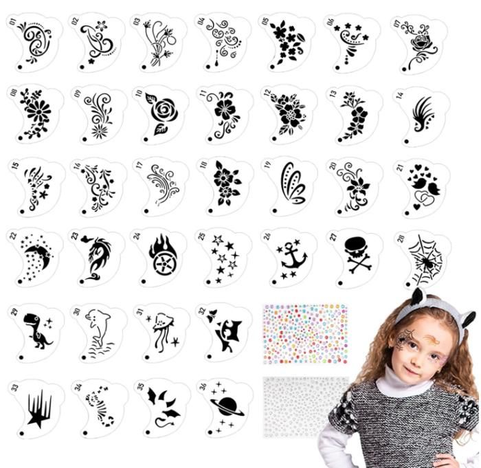 16 Pochoirs Réutilisables Pour Maquillage Visage - Enfants, Halloween, Cosplay - Motifs Licorne, Fée, Papillon