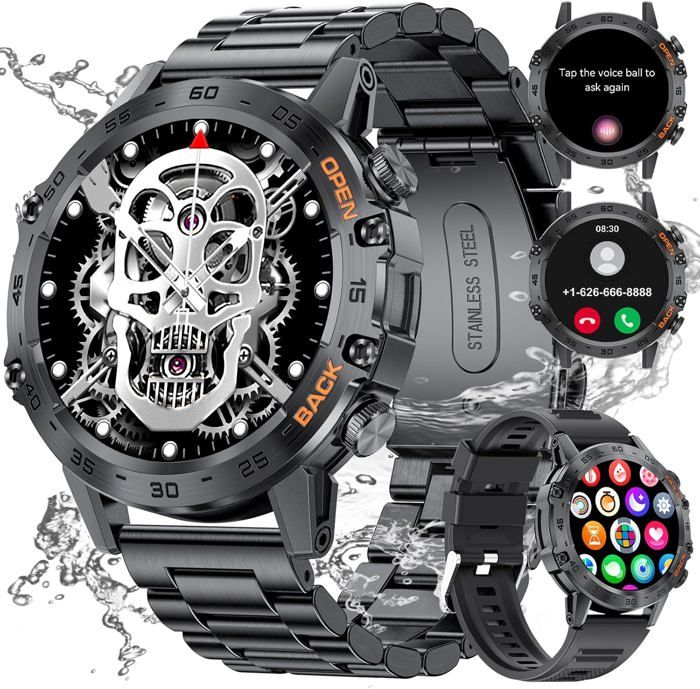 Montre Connectée Homme Avec Appel Bluetooth Pour Android Ios Sport Smartwatch Homme 2 Bracelets En Acier Noir Pour Montre Homme Co