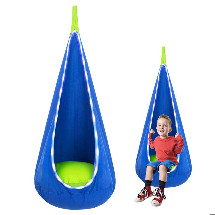 Chaise Hamac pour Enfant avec Lumières LED Siège de Balançoire pour Enfants 150 x 70 cm Fauteuil Suspendu Extérieur et Intérieur