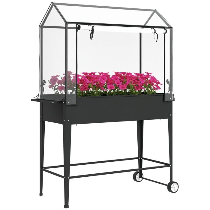 Carré potager sur pieds - Outsunny - bâche en PVC - avec roues porte zippée enroulable trou de drainage - 100 x 45 x 152 cm - noir
