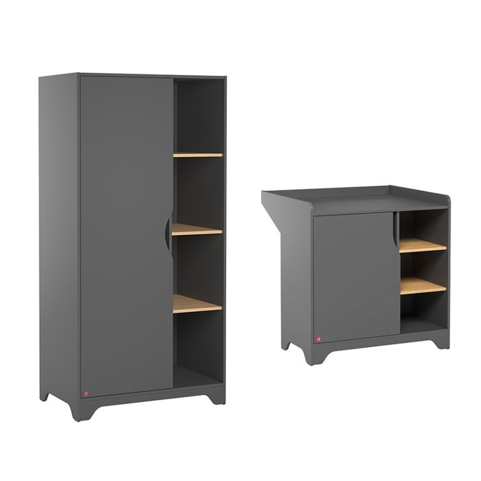 Commode et Armoire 1 porte Vox - 88 5 x 52 x 189 5cm - Gris et bois Commode et Armoire 1 porte Vox - 88 5 x 52 x 189 5cm - Gris et bois