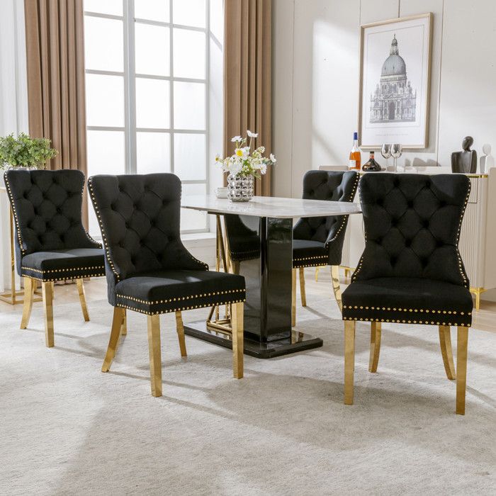 Lot de 4 Chaise de salle à manger en velours - pieds de support en acier inoxydablechaise Coussin moelleux salon/cuisinebeige