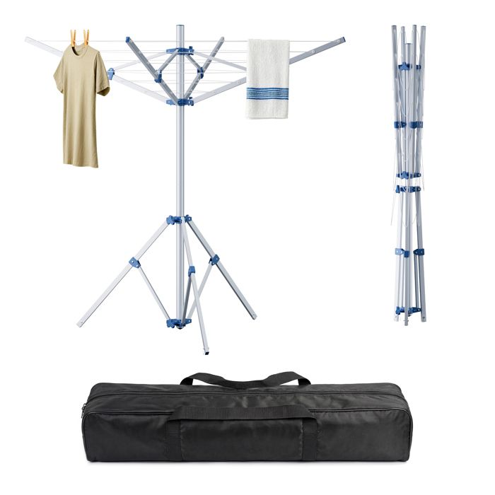 Wiltec Séchoir parapluie à linge 1070 x 1070 x 1550 mm Étendoir rotatif extérieur avec 16 m de corde et 4 Bras en Aluminium pour