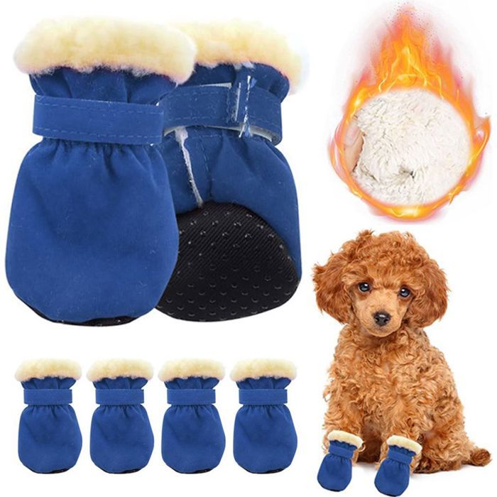 Meilleurs prix pour Lot de 4 chaussures pour chien protège-pattes imperméables antidérapantes souples et réglables (bleu S)
