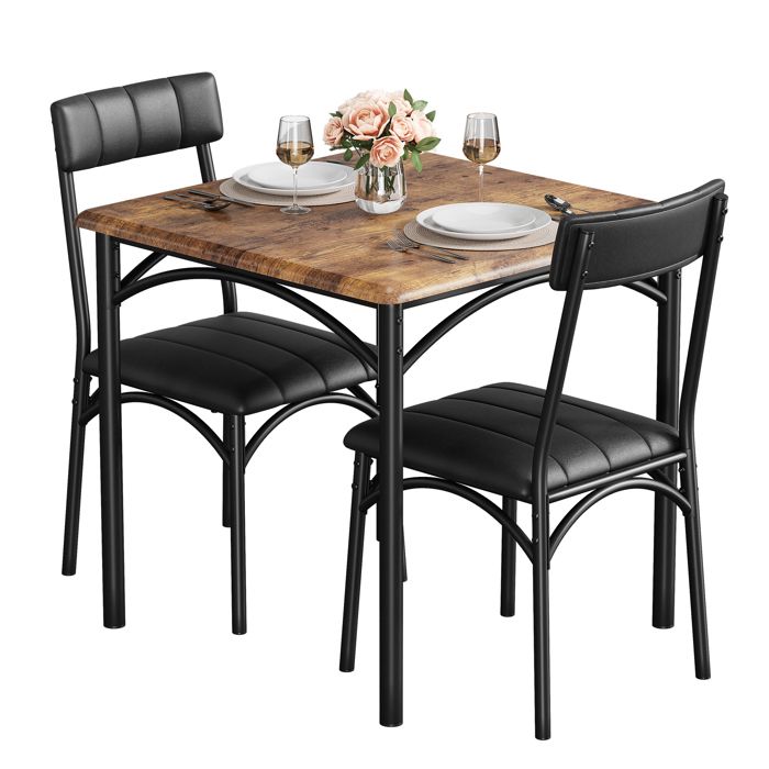Ensemble table à manger carrée 3 pièces avec 2 Rembourrées chaises cuisine salle à manger plateau MDF74x74x76CMMarron