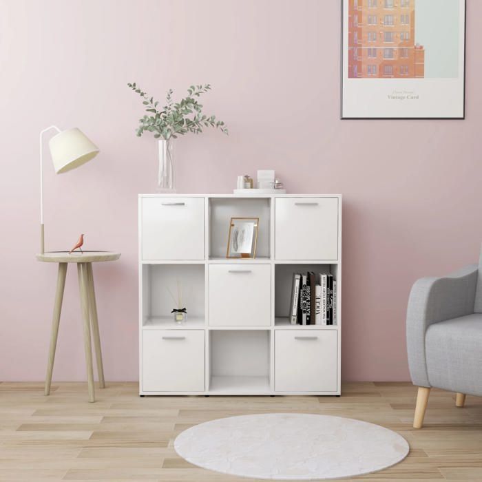 (Blanc)Meuble de rangementSIGNOR Bibliothèque Contemporaine Blanc 90x30x90 cm bois ingénierie 402977