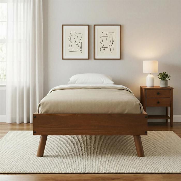 Lit futon KARRI simple 90 x 200 cm 1 place en bois massif coloris châtaignier robuste idéal pour futon ou matelas