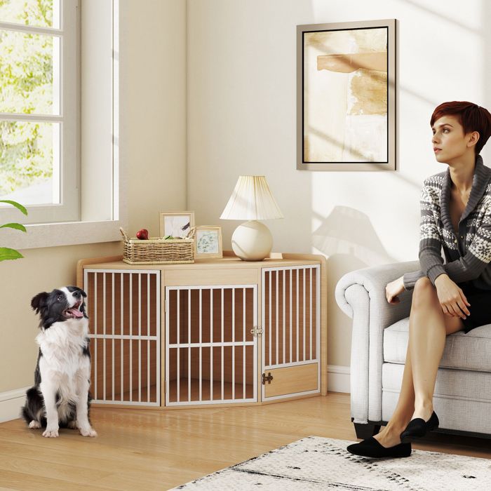 Meilleurs prix pour Cage dangle pour chien table dappoint avec porte rotative pour petits et moyens chiens 113 x 80 x 64 cm chêne