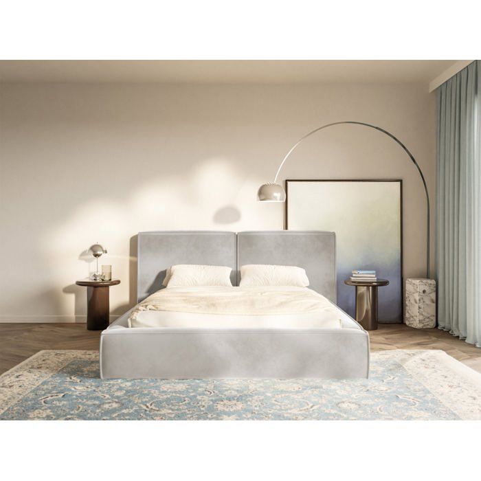 Lit tapissé – TILVES – 160×200 – avec coffre et sommier à lattes – velours – greige Lit tapissé – TILVES – 160×200 – avec coffre et sommier à lattes – velours – greige