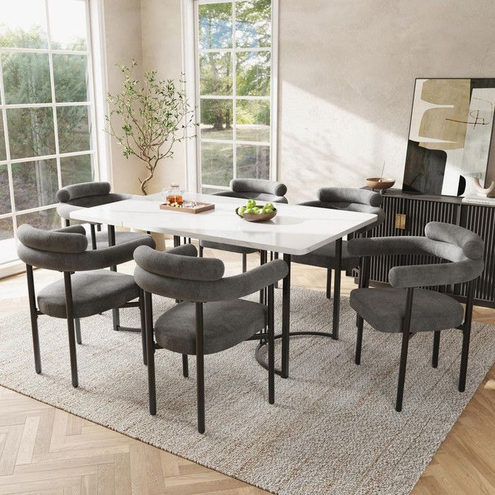 Lot de 6 chaises de salle à manger modernes et simples en tissu suédé gris foncé Pour salle à manger salon cuisine