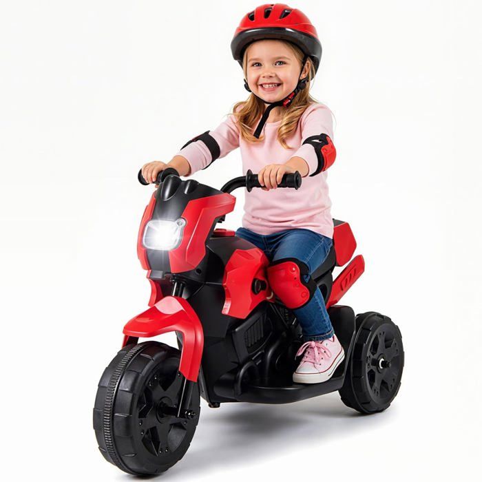 Moto Électrique 6V pour Enfants COSTWAY Phare LED Pédales Jouet Électrique à Batterie pour Garçons Filles de 37-72 Mois Rouge