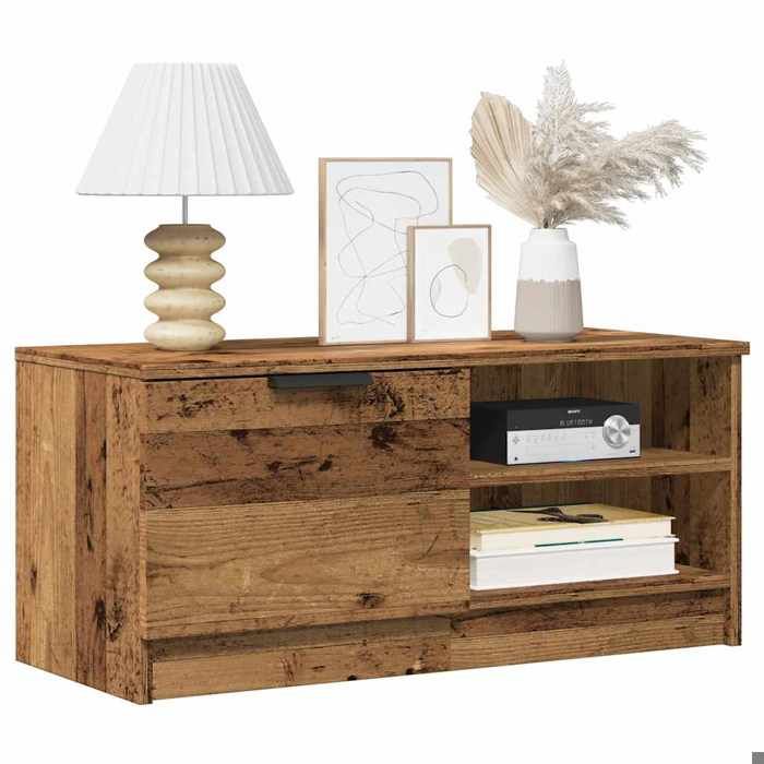 Meuble TV bois dingénierie - VIDAXL - 80x35x36 5 cm - Vieux bois - 60 kg capacité - 2 étagères - 1 porte
